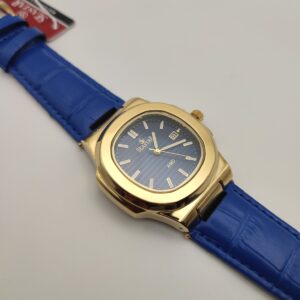 Seastar Amd Leather Strap Watch (Gold Dial Inner Blue)